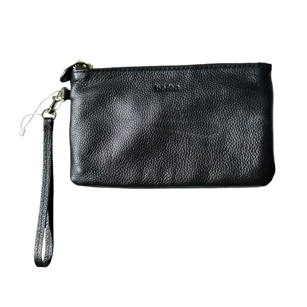 NWOT Befen Black Pebbled Leather Wristlet Clutch Bag 9"x 5" Gold Hardware Travel